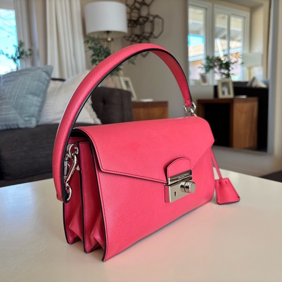 PRADA Saffiano Lux Sound Shoulder Bag Pink Clutch Silver - Picture 5 of 16